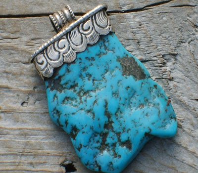 Turquoise Pendant Tibetan Jewelry Blue Slab